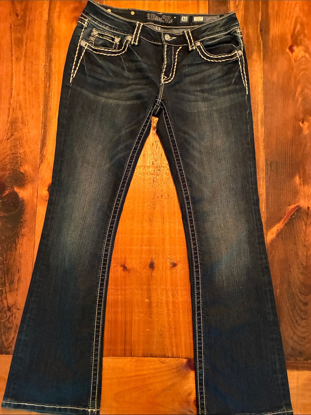 Miss Me Indigo Signature Boot Jeans with Contrast White Stitching